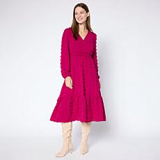 As Is Nina Leonard Smocked Waist Surplice Dress