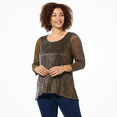 "As Is" Nina Leonard Sparkle Knit Hi-Low Hem 3/4-Sleeve Tunic