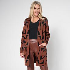 "As Is" Nina Leonard Sweater Knit Jacquard Long Cardigan
