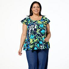 "As Is" Nina Leonard Textured Wave Flutter Sleeve Top