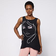 "As Is" Nina Leonard Textured Wave Top with Face Placement Print