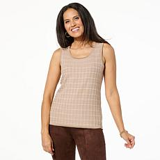 "As Is" Nina Leonard Tweed Knit Scoop Neck Tank Top