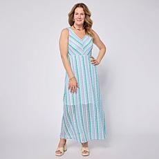 "As Is" Nina Leonard V-Neck Sleeveless Novelty Knit Maxi Dress