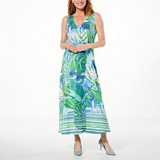 "As Is" One World Printed Sleeveless V-Neck Maxi Dress