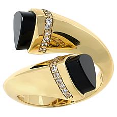 "As Is" Rarities Gold-Plated Gemstone and White Zircon Bypass Ring