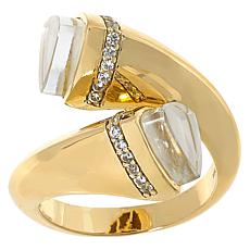 "As Is" Rarities Gold-Plated Gemstone and White Zircon Bypass Ring