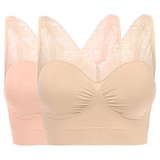 "As Is" Rhonda Shear 2-pack Seamless "Ahh" Bra with Mesh Lace Detail