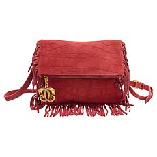 "As Is" Sharif Legacy Croco-Embossed Suede Fringe Crossbody