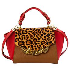 "As Is" Sharif Legacy Haircalf and Epi Leather Engraved Leaf Satchel