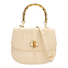 "As Is" Sharif Legacy Ostrich Lambskin Leather Bamboo Handle Satchel