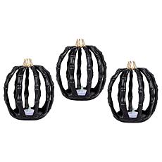 "As Is" Spooky Lane Set of 3 LED Skeleton Pumpkins 