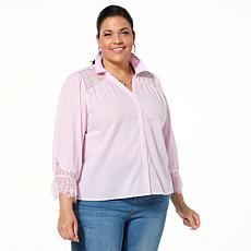 "As Is" Tower Hill by Christie Brinkley Lace Sleeve Button-Down Top