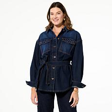 "As Is" TWRHLL by Christie Brinkley Denim Studded Jacket