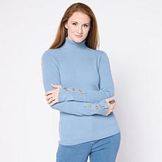 "As Is" TWRHLL by Christie Brinkley Knot Button Rib Knit Turtleneck...