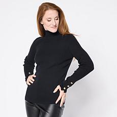 "As Is" TWRHLL by Christie Brinkley Knot Button Rib Knit Turtleneck...