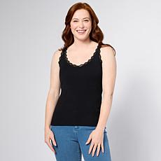 "As Is" TWRHLL by Christie Brinkley Lace-Trimmed Sweater Knit Tank