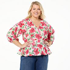 "As Is" TWRHLL by Christie Brinkley Smocked Waist Top