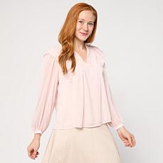 "As Is" TWRHLL by Christie Brinkley Soft Woven Ruffle Top
