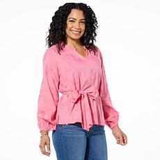 "As Is" TWRHLL by Christie Brinkley Tie-Waist Blouse