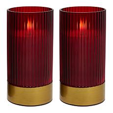 "As Is" Unmatched Set of 2 Ribbed Glass Flameless Candles