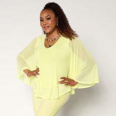 "As Is" Vivica A. Fox Collection Overlay Mesh Flutter-Sleeve Top