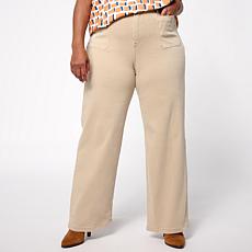 "As Is" WynnDenim Wide Leg Twill Pant with Patch Pockets