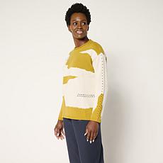 "As Is" WynneCollection Cotton-Blend Intarsia Sweater