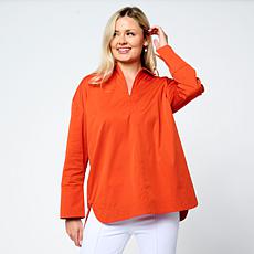 "As Is" WynneCollection Cotton-Blend Poplin Half-Zip Henley Shirt