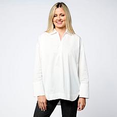 "As Is" WynneCollection Cotton-Blend Poplin Half-Zip Henley Shirt