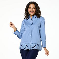 "As Is" WynneCollection Cotton-Blend Poplin Top with Lace Hem