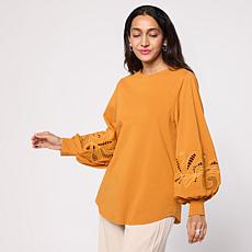 "As Is" WynneCollection Embroidered Eyelet Sleeve Shirt 