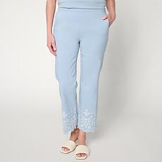 "As Is" WynneCollection FlatterFIT Embroidered Scallop Hem Ankle Pant