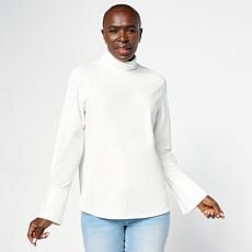 "As Is" WynneLayers Cotton Blend Long-Sleeve Cuff Detail Turtleneck...
