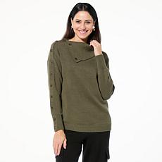 "As Is" WynneLayers SoftKNIT Mock-Neck Sweater with Button Details