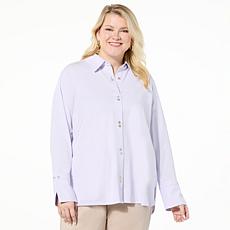"As Is" WynneLayers Stretch Cotton Knit Double Button Placket Shirt