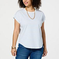 "As Is" WynneLayers Striped Cotton-Blend Crewneck Tee