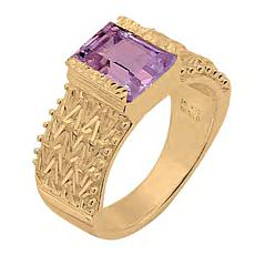 "As Is"Imperial Silver Gold-Plated Gemstone Wheat Chain Solitaire Ring