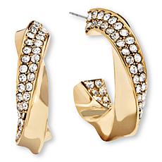 BAUBLEBAR Goldtone Clear Stone Twist Hoop Earrings