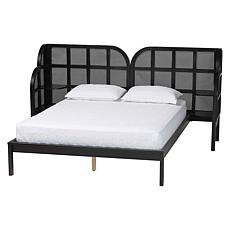Baxton Studio Cascadia Wingback Platform Bed with Rattan Headboard