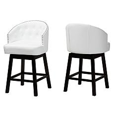 Baxton Studio Theron Faux Leather and Wood 2-Piece Counter Stool Set
