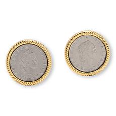 Bellezza 50 Lira Coin Ribbed Frame Button Earrings 