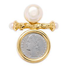 Bellezza Bronze Goldtone 100 Lira Coin & Gemstone Brooch