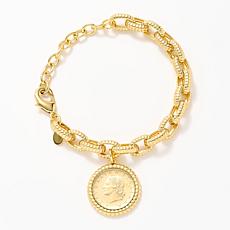 Bellezza Bronze Goldtone 20 Lira Coin Charm Textured Link Bracelet