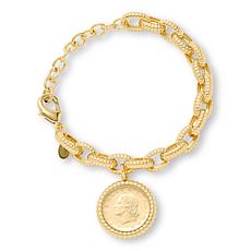 Bellezza Bronze Goldtone 20 Lira Coin Charm Textured Link Bracelet
