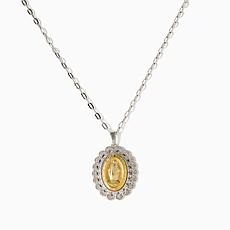 Bellezza Virgin Mary Lace Oval Pendant Necklace