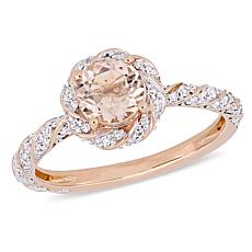 Bellini 14K Rose Gold Morganite and Diamond Twisted Halo Ring