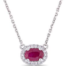 Bellini 14K White Gold Ruby and Diamond Ruby Halo Necklace