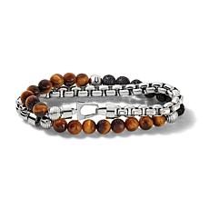 Bulova Classic Men's Tiger's Eye and Lava Bead Chain Bracelet - 7.5"