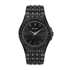 Bulova Men's Black Stainless Steel Black Crystal Baguette Watch  