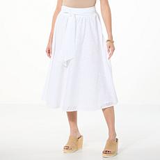 C Wonder Eyelet Midi Skirt with Waist Tie